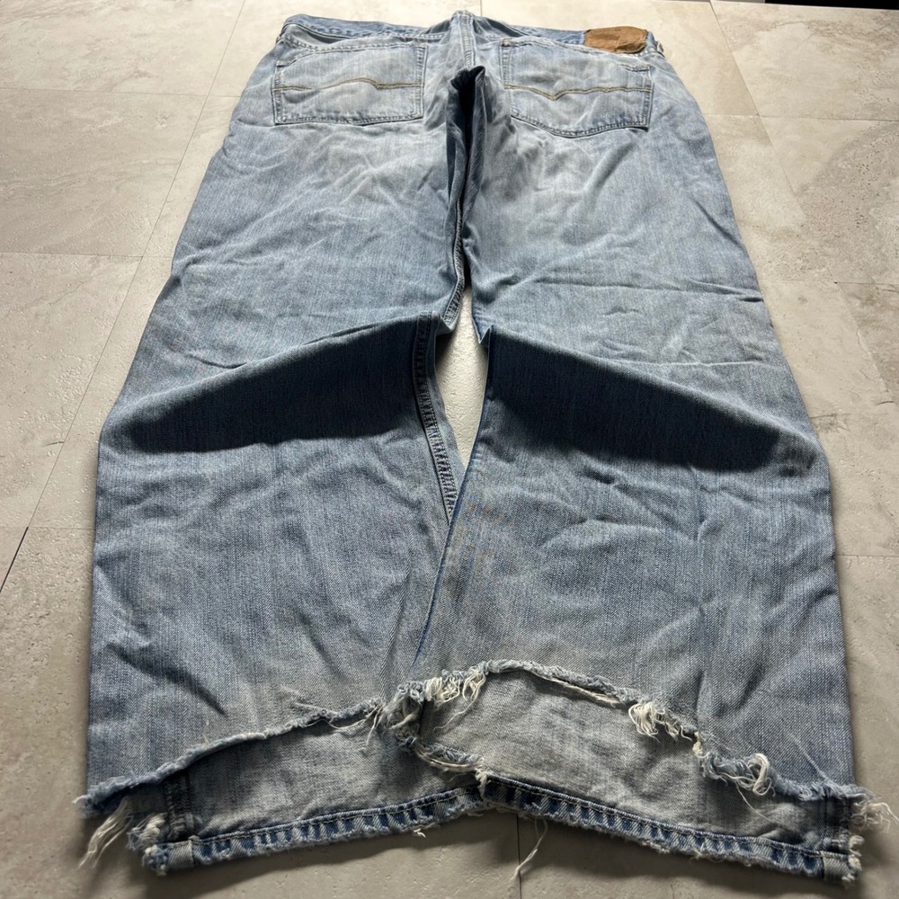 American Eagle Low Rise Bootcut Jeans Light Wash Mens 36x30 Distressed Frayed